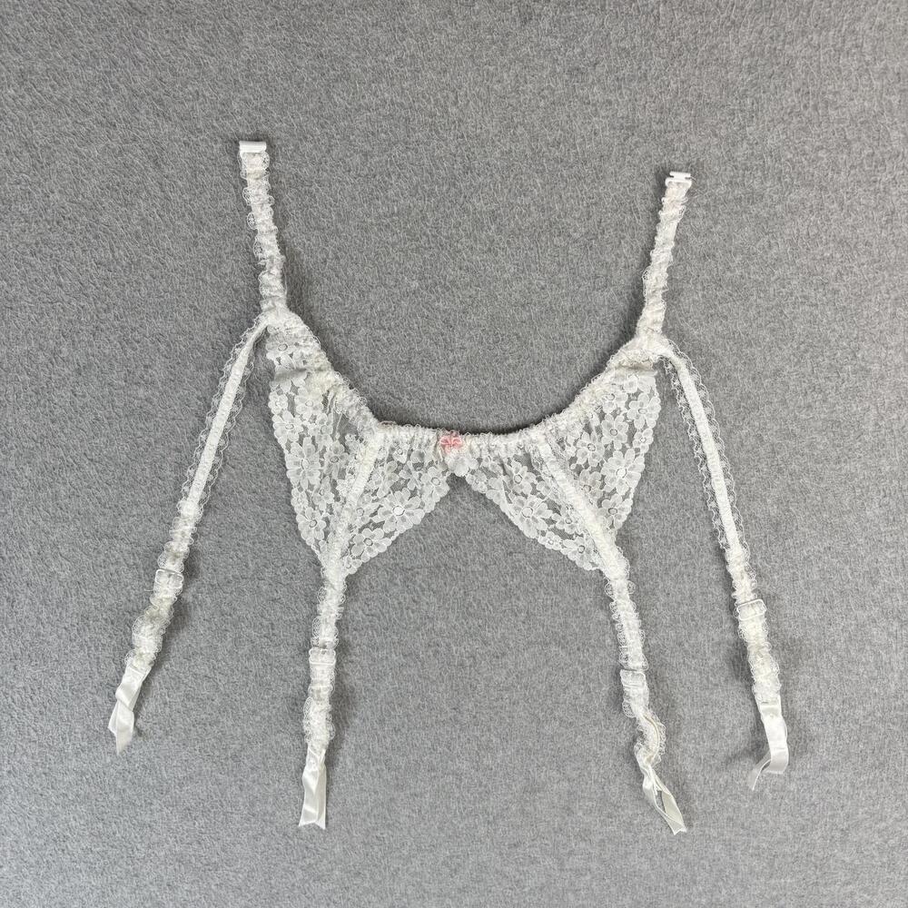 Jezebel Lingerie Garter Women Small White Lace Sheer Crotchless Floral Made USA